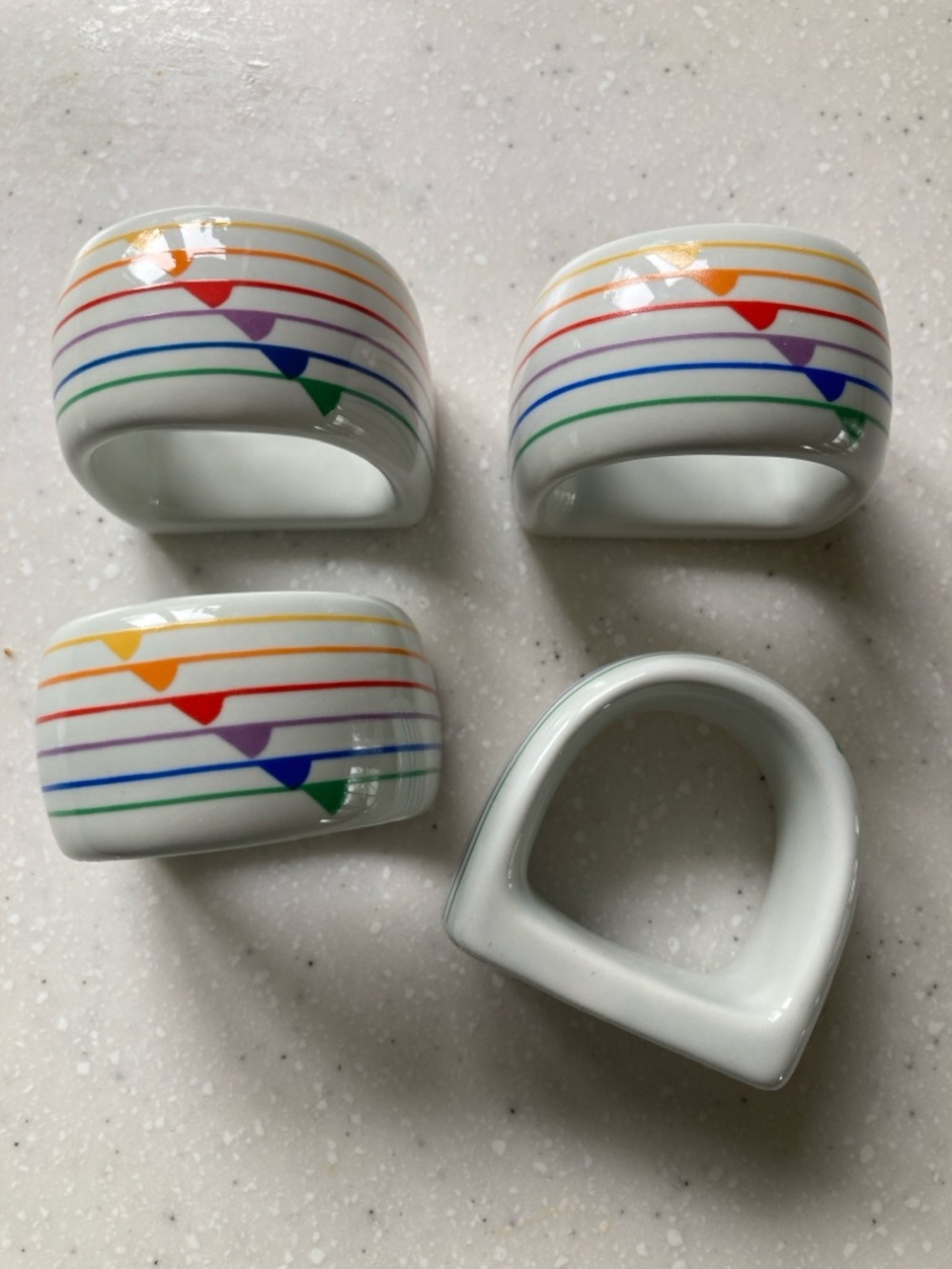 Block Bernarda Sextet Portugal Set of 4 Napkin Rings with Rainbow Stripe Vintage